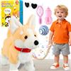 Marsjoy Corgi Cane da passeggio che abbaia musica canta danzante, controllo del volume Cucciolo interattivo cammina con guinzaglio, scodinzola la coda scuotendo la testa, cane robot elettronico