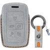 KUNIO Custodia per chiavi in pelle scamosciata, adatta per Land Rover Range Rover Sport Defender Evoque Vogue Velar, adatta per Jaguar F-Pace E-Pace, portachiavi a 4 tasti, grigio chiaro