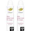 DOVE Deodorante tutto il corpo Spray Lampone & Rosa Pelle Sensibile 2x150ml | Protezione antiodore 72 ore, 0% alcool, ascelle, torace, cosce e Plus, anti impronte bianche, testata dematologicamente