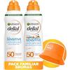 Garnier Delial Edizione Limitata Confezione di Nebbie con Regalo: Nebbia Solare Adulto Molto Alta Protezione FPS 50+ 150 ml + Nebbia Solare Bambino Molto Alta Protezione FPS 50+ 150 ml + Cappello