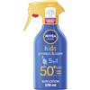 NIVEA Sun Kids Protect & Care SPF 50+ Trigger Spray (270 ml), spray solare resistente all'acqua per bambini, crema solare per una protezione immediata ed efficace dai raggi UVA/UVB
