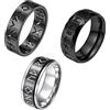 OIDEA Anello Uomo Acciaio Promessa: Set di 3 Anelli Antistress Nero Argento Girevole Vichingo 8mm Regalo Promessa Ragazzo Anniversario Natale San Valentino Hiphop Punk Misura 12-27