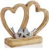 com-four® Supporto per cuore decorativo - Cuore in legno su base in legno - Cuore decorativo in legno con 2 uccelli in metallo su cui poggiare - Decorazione a cuore da regalare