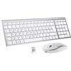 Selius Set di tastiera e mouse wireless ricaricabili, ultrasottile, bianco e argento