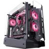 Selius Case per PC da gaming ATX, design open air, tre pannelli in vetro temperato, supporto per raffreddamento a liquido da 240mm, porte USB-C e USB 3.0, colore nero