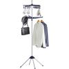 SONGMICS Stendibiancheria pieghevole a 2 ripiani, 183 cm, con 3 bracci girevoli per grucce, 24 clip, in acciaio inox, per 27 pezzi, blu e argento ULLR512Q01