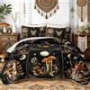 HOSIMA Trapunta per letto matrimoniale con 2 federe, motivo patchwork con | Set di biancheria da letto estiva con motivo floreale con funghi e fiori, sole e luna, stile bohémien