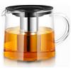Retoo Caraffa in vetro con colino, teiera con colino da tè, filtro a maglia fine, capacità 1,5 l, resistente al calore, con coperchio, inserto per colino, manico non riscaldato, 16 x 15 x 22 cm