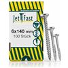Jet-Fast 11506x140N Viti universali originali, testa svasata, filettatura parziale, attacco Torx, zincate blu, pezzi, 6,0 x 140 mm-100 Stück, Set di 100