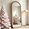 NEUWEABY Specchio da terra 140 x 51 cm, specchio da corpo curvo, grande specchio da parete curvo per soggiorno, camera da letto, corridoio, cornice in legno rivestita in flanella, rosa pallido