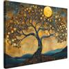 MuchoWow© Quadro Quadri Moderni Su Tela Stampe Foto Con Cornice Quadretti | 100x70 cm Camera Da Letto Soggiorno Decorazione Parete Poster Albero Della Vita - Luna - Fiori - Oro - Arte