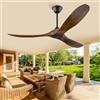 MSHENUED Ventilatori da soffitto senza luce Ventilatore da soffitto in legno massiccio per interni e per esterni con 3 pale/motore DC silenzioso/ventilatori da soffitto per il soggiorno (Noce, 132CM)