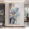 AEXOIO Moderna tela da parete floreale blu e dorata senza cornice - Decorazione per la stanza con dipinto decorativo astratto verticale 45x90cm/18x35in