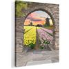 MuchoWow© Stampa Su Tela Canvas Quadri Quadro | 70x100 cm Soggiorno Camera Da Letto Decorazioni Parete Tulipani - Fiori - Mulino - Vista Dalla Finestra