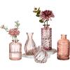 Glasseam Piccoli Vasi per Decorare la Tavola: 5 Vasi in Vetro per Soggiorno | Set di Vasi da Fiori Rosa per Rose, Tulipani, Centrotavola per Sala, Mensola, Decorazioni Primaverili, Regalo di Compleanno