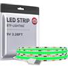 BTF-LIGHTING USB FCOB COB Verde Striscia LED 1M 320LEDs Alta Densità 5V Flessibile Nastro LED Ultra Luminosa CRI90+ per Retroilluminazione TV Soggiorno, Cucina, Cabinet, PC Gaming (Senza Dimmer)