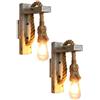 ZWPNA 2 Pezzi Applique da Parete Interno Vintage Legno Corda, Aplique Industrial Design Retro, Lampada-rio da Parete Art Deco Tradizionale, Led a Muro Antico E27, Luce Parete Shabby Chic Rustico (Bianco)