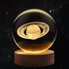 Flexzion 3D Saturn Crystal Ball Night Light - LED Light Hologram Glass Lamp w/Solid Wood Base, USB Powered Crystal Ball Lamp w/Adjustable Brightness for Home Decor Display Gift, 3.15 inch (80mm)