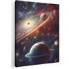 MuchoWow© Quadro Moderno Quadri Su Tela Grandi Foto Con Cornice Stampe | 70x100 cm Soggiorno Decorazioni Da Parete Salotto Camera Da Letto Spazio - Pianeti - Neon - Stelle