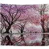 A.Monamour Arazzo da Parete Grande Albero Di Fiori Di Ciliegio Rosa Giapponese Con Riflesso Nell'Acqua Telo Arazzi Tappezzeria Decorazione da Parete per Soggiorno Camera da Letto Dormitorio 102x153cm