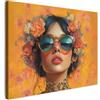 MuchoWow© Stampe Su Tela Quadro Quadri Moderni Poster Da Parete Con Cornice | 100x70 cm Soggiorno Camera Da Letto Accessori Salotto Decorazione Muro Donna - Floreale - Estetica - Arancione