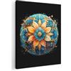 MuchoWow© Stampe Su Tela Foto Quadri Moderni Canvas Quadro | 70x100 cm Camera Da Letto Salotto Decorazione Parete Mandala - Blu - Arancione - Nero - Fiori
