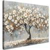 MuchoWow© Stampa Foto Quadro Moderno Quadri Moderni Con Cornice Canvas | 100x70 cm Soggiorno Stampe Da Parete Camera Da Letto Matrimoniale Decorazione Albero - Fiori - Bianco - Arte - Astratti