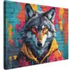 MuchoWow© Quadri Con Cornice Quadretti Da Parete Moderni Quadro Moderno | 100x70 cm Decorazione Per Camera Da Letto Soggiorno Grande Foto Su Tela Graffiti - Lupo - Street Art - Animali