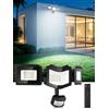Litglobe Faretto LED da Esterno con Sensore di Movimento 150W,6500K Bianca Fredda 15000LM Faretti con Telecomando,4 Modalità Timer 3 Teste Fari LED,IP65 Impermeabile Faro Esterno per Giardino Terrazza Garage