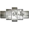 Visario Quadro su tela 5 pezzi XXL 160x80 cm 5549 - Cavalli bianchi nell'acqua - Galoppo in bianco e nero - Set quadri pronto da appendere su telaio in legno