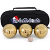 La Belle Boule® | Set di Bocce da Petanque Dorate: 3 Bocce da 720 g con scanalature, pallino in Legno e Borsa da Trasporto - Triplette per Tempo Libero, Giardino, Spiaggia e Partite tra Amici