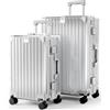 ALPHA CAMP Set di 2 Valigie Argento, Valigia Media Rigida, Valigia Grigio TSA Serratura con Ruote, Valigia Grande 23 KG Policarbonato Cornice in Alluminio Ricarica