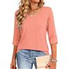 Crewhpo Maglia Donna Cotone Maniche Tre Quarti Scollo a U Casual Leggera | Tessuto Morbido, Scollo a U Pulito, Maniche Tre Quarti, Linea Comoda, Tinta Unita, Ufficio Tempo Libero Estate
