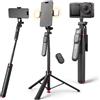 SYACHI Bastone per selfie automatico da 130 cm, con 3 gambe, impugnatura di stabilizzazione e treppiede girevole a 360°, compatibile con iPhone/Samsung/Android e DJI Osmo Pocket 4/3/GoPro/Insta360 Action