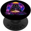 Black Color Cat Gaming Ramen Retro Sunse Nero Colorato Gatto Gamer Ramen Retro Tramonto Gaming PopSockets PopGrip Adesivo