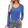 Crewhpo Maglietta Donna a Maniche Lunghe Scollo a V Pizzo Slim Fit | Mano Morbida, Pizzo sullo Scollo a V, Linea Slim, Maniche Lunghe, Look Casual Elegante, Jeans Ufficio Tempo Libero