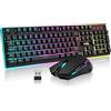 Unbranded Set tastiera e mouse da gaming wireless K10, layout QWERTZ tedesco, capacità batteria di 3000mA e 3200 DPI, per giocatori (nero)