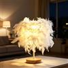 JOSTIVE Lampada da tavolo in piume bianche, lampada da comodino in piuma con piedino, lampadina E27, lampada decorativa, lampada da camera da letto, lampada da tavolo in piume, lampada d'atmosfera