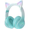 Usoun Cuffie Bluetooth cartone animato,con orecchie da gatto con luce a LED,slot per schede SD,jack audio da 3,5 mm,cuffie sovraurali pieghevoli,senza fili e cablate,per bambini,bambine (grigio verde)