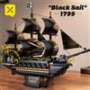 KAVOWORLD Vela nera Nave pirata Building Blocks 3-Mast Barca a vela Mattoni da collezione per adulti Modello di assemblaggio fai da te Display Decorazione Giocattolo regalo