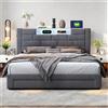 Superaly Letto Imbottito Superaly 160x200cm con 3 Cassetti, Letto Matrimoniale con Contenitore, Testiera LED con Spazio di Archiviazione e Ricarica USB, Velluto, Grigio