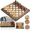 NONE Set di Giochi in Legno: Scacchi e Dama, 3 in 1 (Scacchi, Dama, Backgammon) per Principianti, Giochi da Tavolo Classici