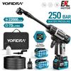 YOFIDRA 6IN1 250Bar Pistola Idropulitrice Senza Spazzole ad Alta Pressione per Auto, Pistola a Spruzzo Elettrica da Giardino a 3 Velocità per Batteria Makita