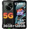 DOOGEE Fire 7 5G Smartphone Rugged con Gemini AI, 36GB(6+30) RAM, 128GB ROM, Batteria da 13000mAh, Dimensity 6300, NFC
