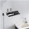 NONE Supporto da Parete in Acciaio Inox Nero per Ferro Arricciacapelli, 7 Fori + Mensola con Recinzione, Gancio per Cavi, Organizzatore Antiruggine e Impermeabile per Strumenti di Styling Capelli, per