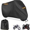 NONE Copertura per Moto in Poliestere 210D, Resistente all'Acqua, ai Raggi UV e alla Polvere, Dimensioni 265×105×125 Cm, per Moto, Scooter e Bici Elettriche, Nera, con Fascia Elastica per una Vestibilità