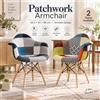 NONE Poltrona Patchwork 62.5x61x80cm, Sedia da Pranzo Imbottita con Braccioli e Gambe in Legno per Soggiorno, Camera da Letto, Ufficio