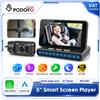 Podofo, schermo portatile da 5 pollici per auto, con CarPlay wireless e Android Auto, monitor per bambini, lettore multimediale, telecamera per il sedile posteriore, obiettivo grandangolare, schermo