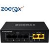 ZoeRax Switch Gigabit PoE+ a 6 porte ZoeRax, 4 porte PoE, 2 porte di uplink, VLAN con un solo tasto, AI Watchdog, Plug & Play, alimentazione e trasmissione dati tramite Ethernet.
