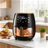 Oyajia Forno friggitrice ad aria XXL 6L, friggitrice ad aria, griglia, rivestimento interno in vetro trasparente, pulsanti touch, 1400W, 60-200 ° C 6 Programmi Preimpostati Acciaio Inossidabile